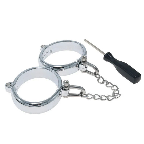 Silver zinc alloy handcuffs and footcuffs adult sex toy accessories with stainless steel bracelet fittings