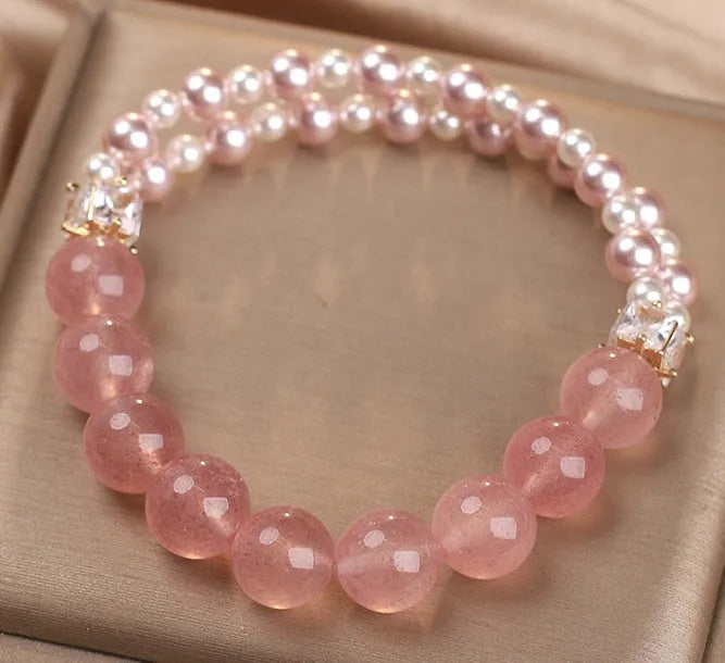 Natural strawberry quartz bracelet pink crystal original design women's jewellery