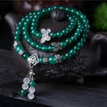 Handmade green agate multi-layer bracelet with three circles of 6mm beads for women.