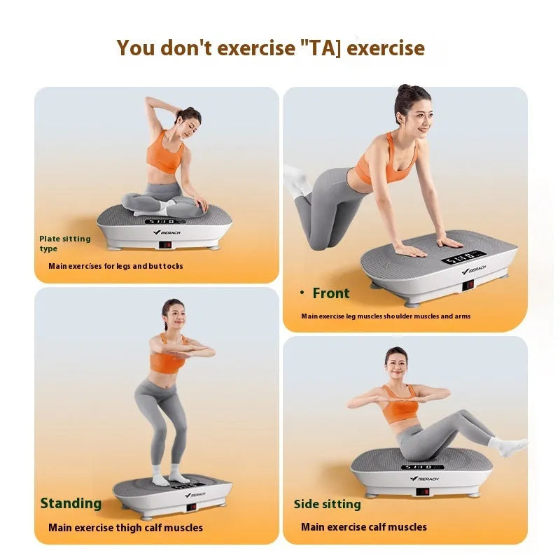 Grey smart power plate board with Bluetooth connectivity showing control panel and compact 58cm design for home fitness