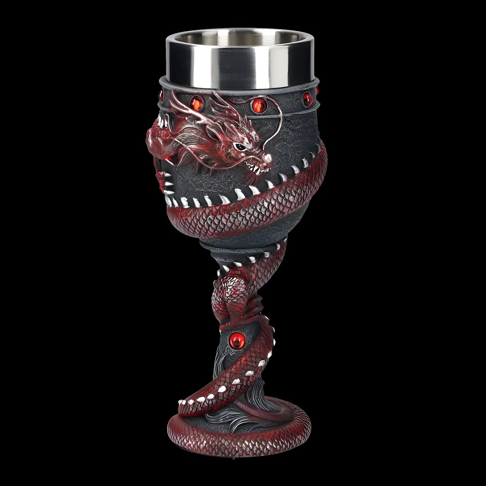 Chinese dragon 3D wine glass with resin ornament on stainless steel stem, 200ml capacity in gold colour