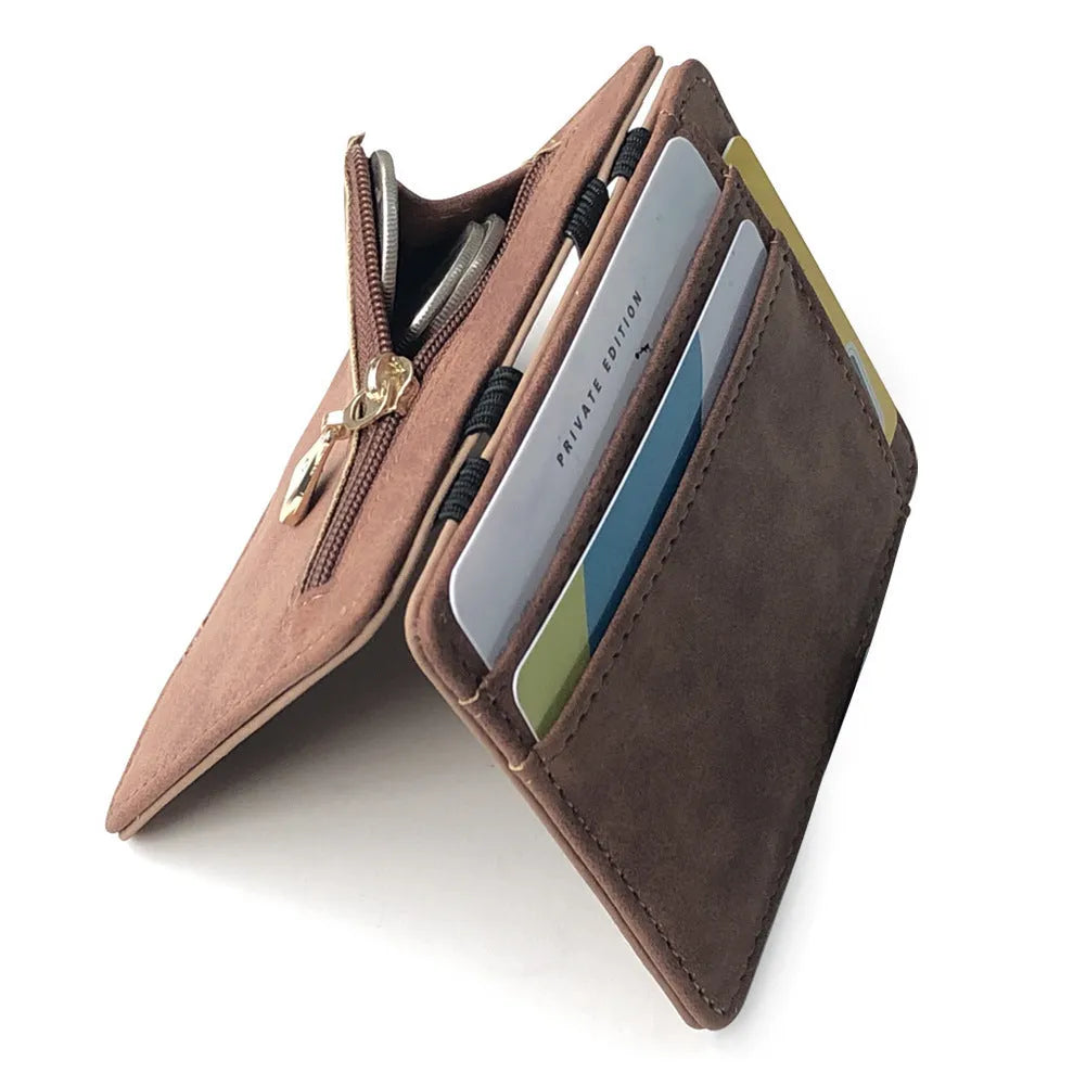 Korean creative style matte leather magic wallet in horizontal square shape with coin pocket.