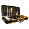 Black PVC hair tools storage suitcase with password lock and metal reinforced corners