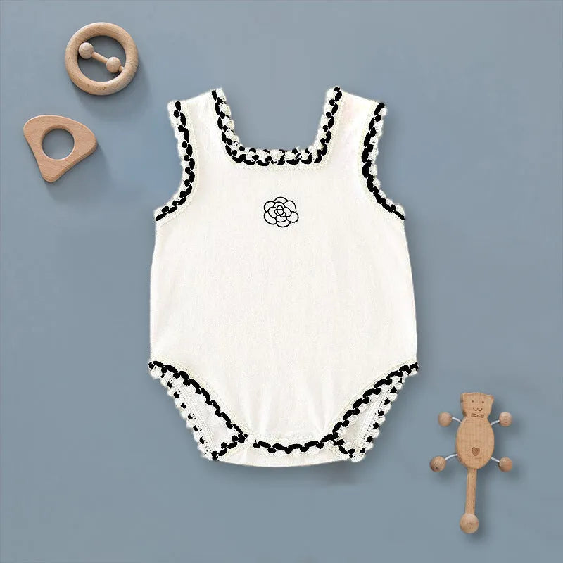 White lace triangle romper for babies, thin cotton, sleeveless pullover style