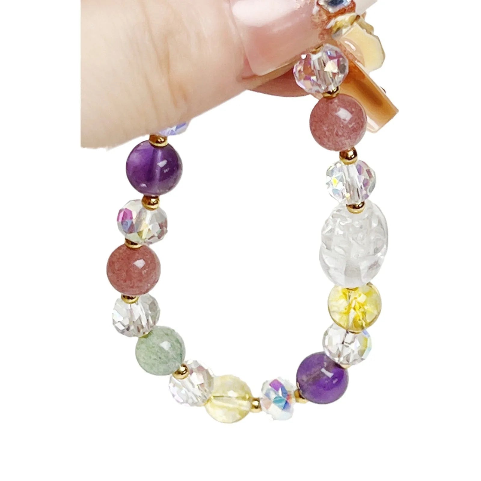 Handcrafted crystal bracelet featuring combined phoenix and nine-tail fox animal motifs