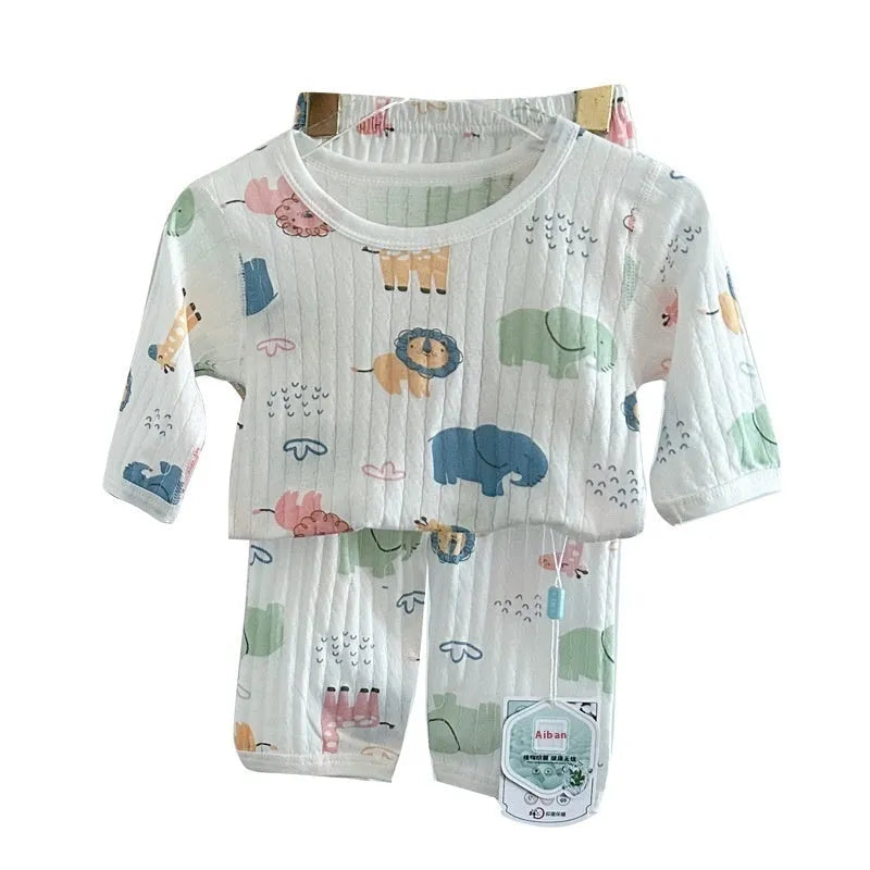 Children's thin cotton three-quarter sleeve loungewear suit in summer patterns for boys and girls