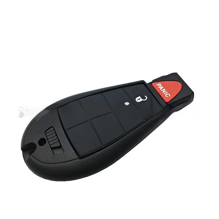 Dodge Chrysler replacement key fob shell case showing ABS brass and nylon construction, 85mm long.