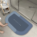 Blended fabric bathroom floor mat in blue, grey, or green, available in oval or rectangular shapes