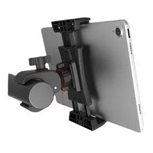 Black ABS plastic bicycle handlebar mount for a mobile phone or tablet.