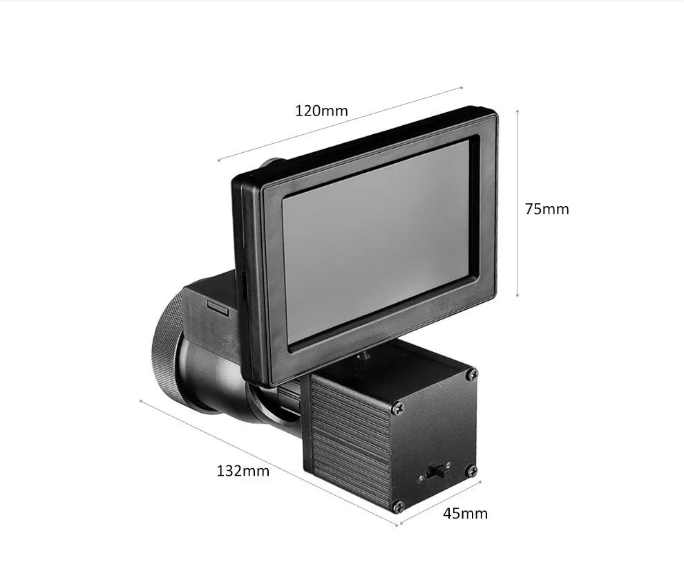 Digital night vision monocular with LED display showing enhanced night scene