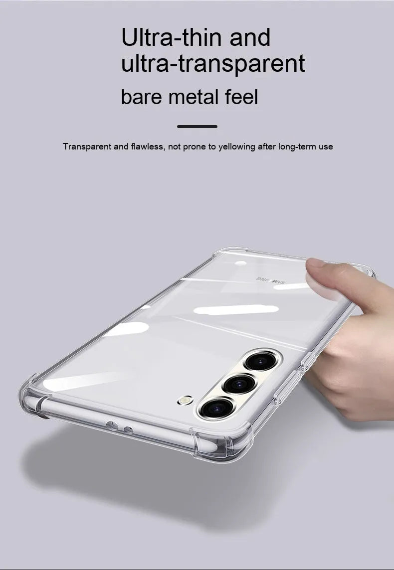 Transparent TPU phone case for Samsung Galaxy S23 with four-corner airbag protection