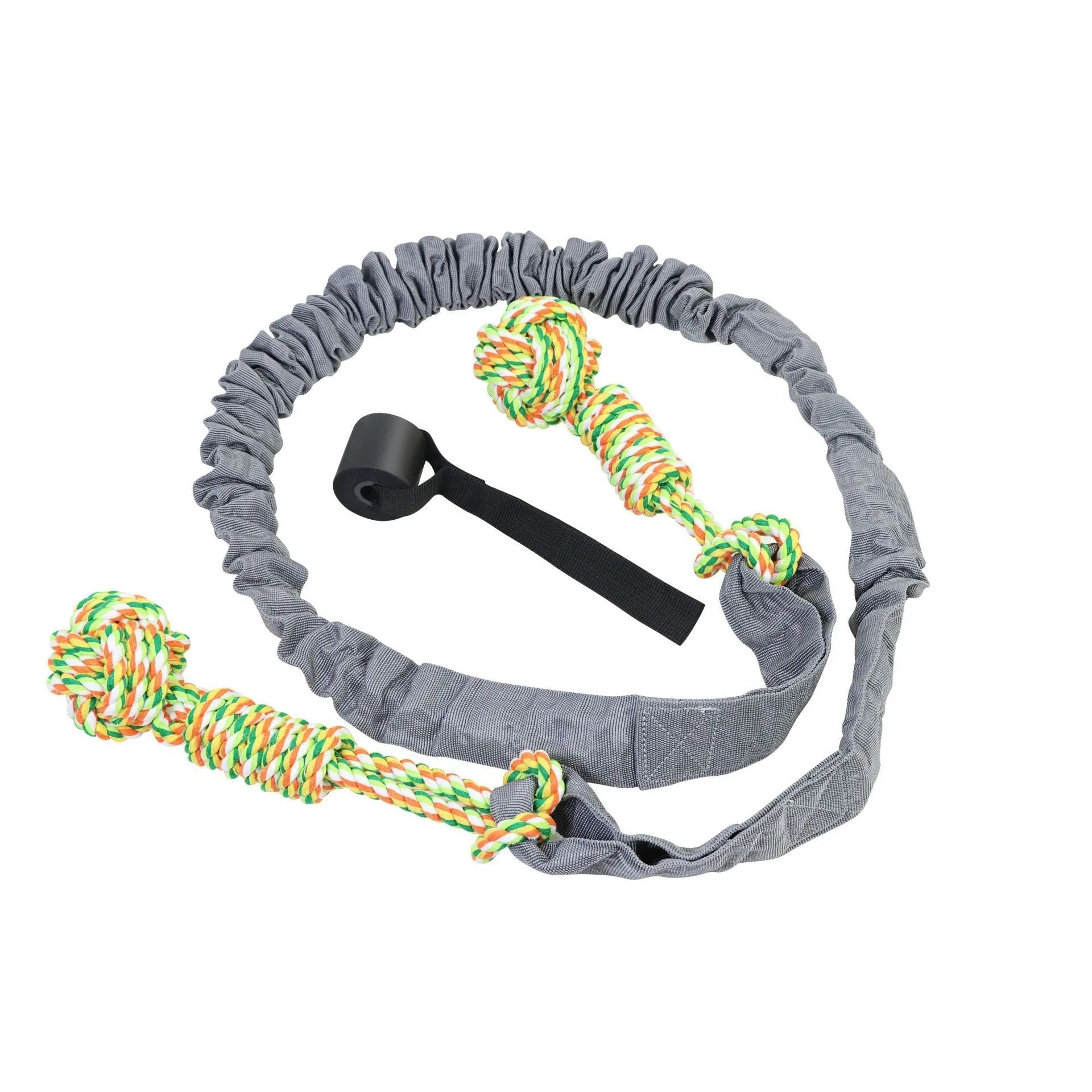 Cotton thread dog tug of war rope toy in red, grey, or black.