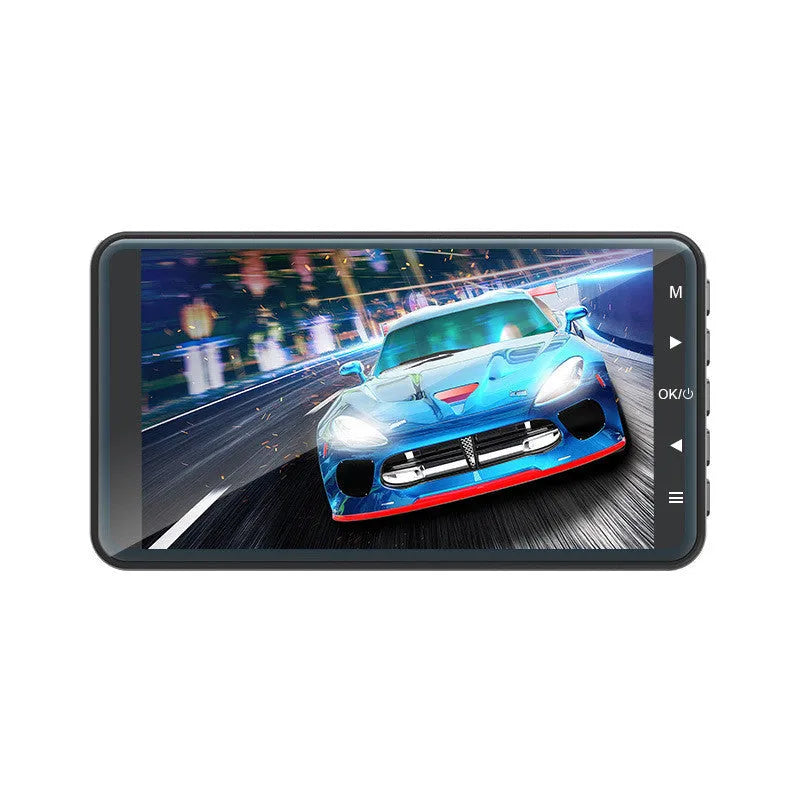 4-inch black exterior dashcam with dual lens and 170° wide angle on car dashboard