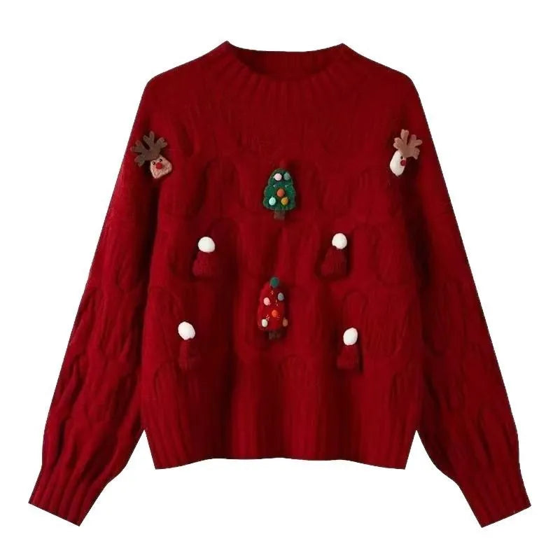 Western style loose slimming sweater top in white with long sleeves and pullover design