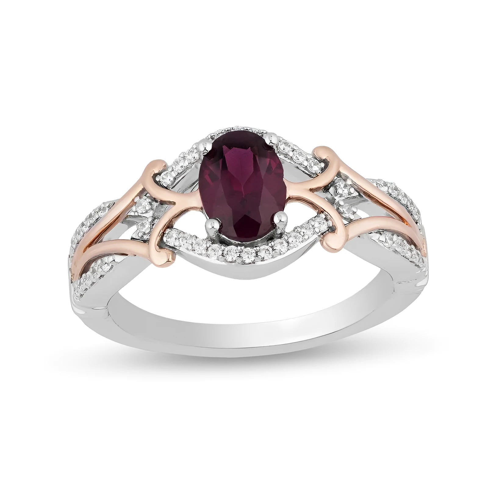 Micro inlaid zircon egg-shaped amethyst two-tone ring for women, copper geometric with colour separation plating