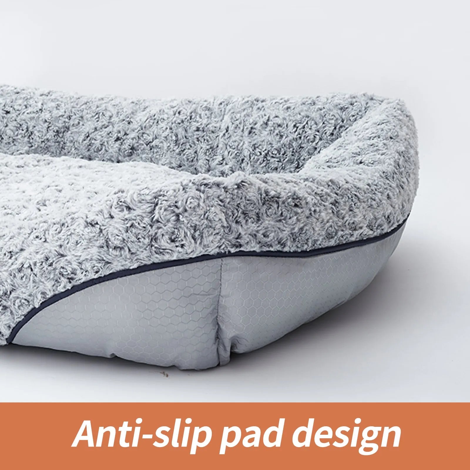 Swirl Rose Velvet dog bed with raised rim and removable cushion on a floor, size option S, M, or L.