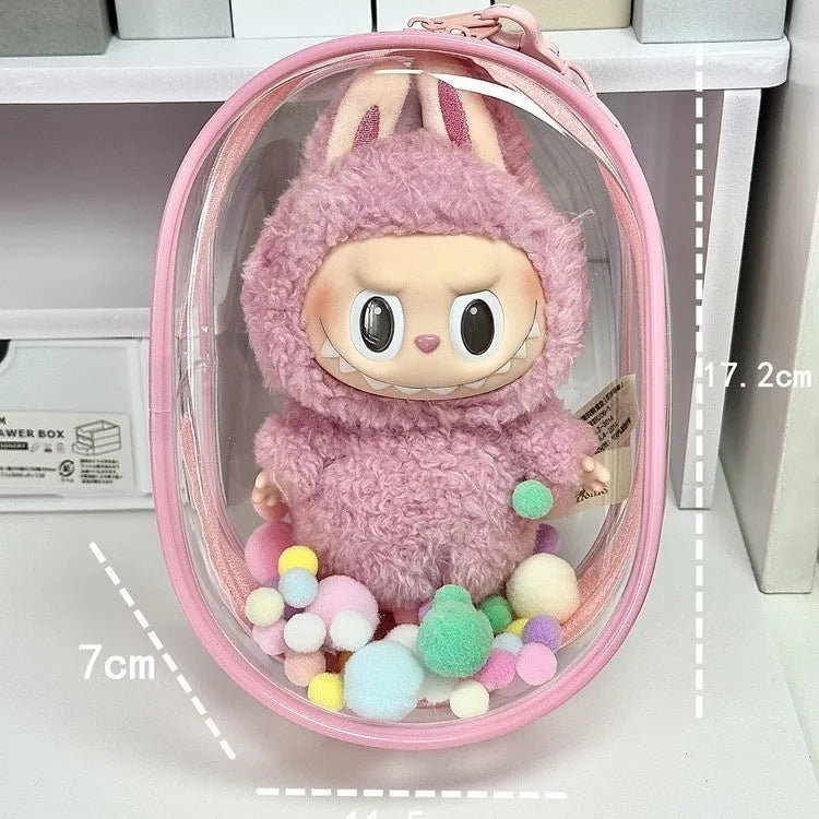A 17cm clear PVC cube-shaped storage bag with a cartoon design, shown in avocado green.