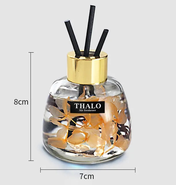 Glass bottle-shaped car perfume ornament for air freshening, shown in various colour options.