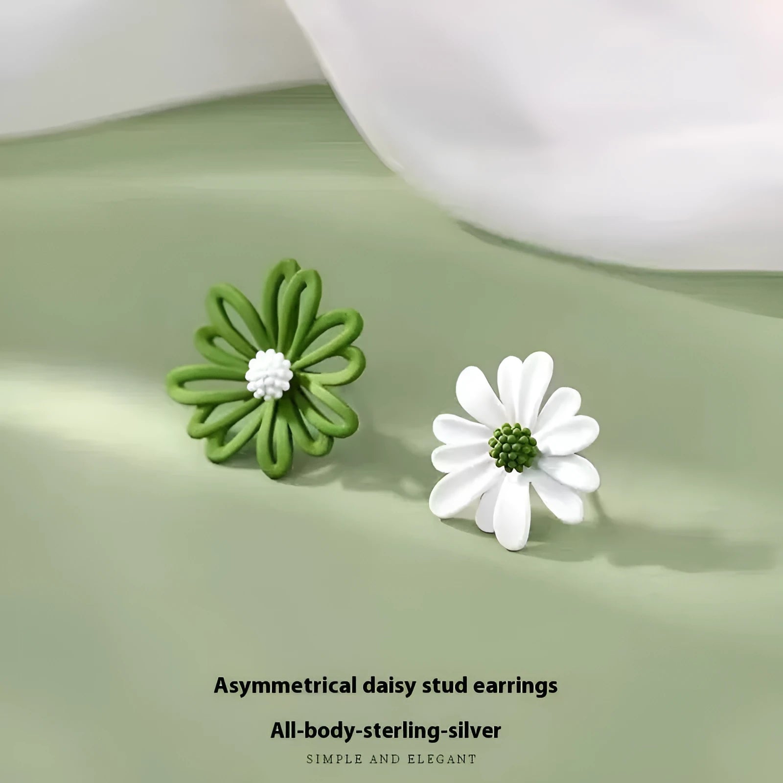 Flower-shaped alloy stud earrings in white and green, yellow and white, blue and orange colour combinations