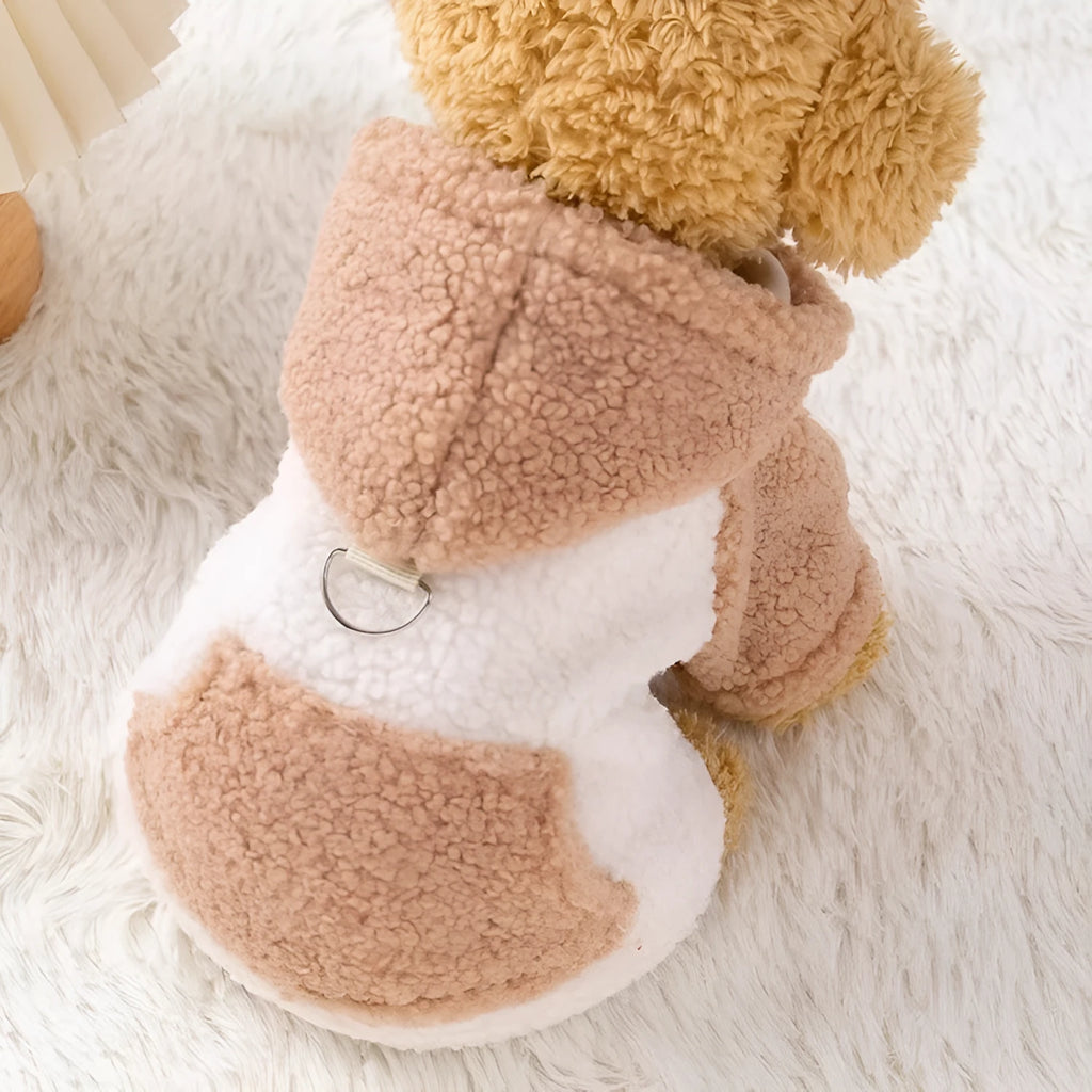 Brown or blue thickened cotton-padded hooded coat for dogs or cats