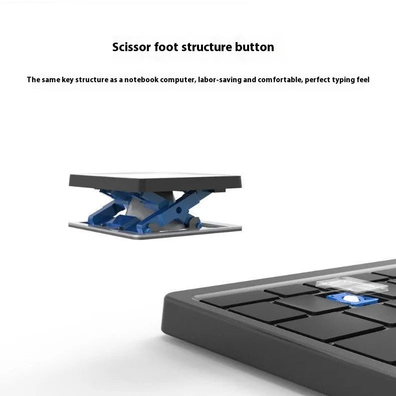 Black and grey wireless Bluetooth keyboard with touch pad inside a leather sheath stand