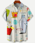 Hawaiian floral print lapel short sleeve shirt in street fashion style with elastic fabric