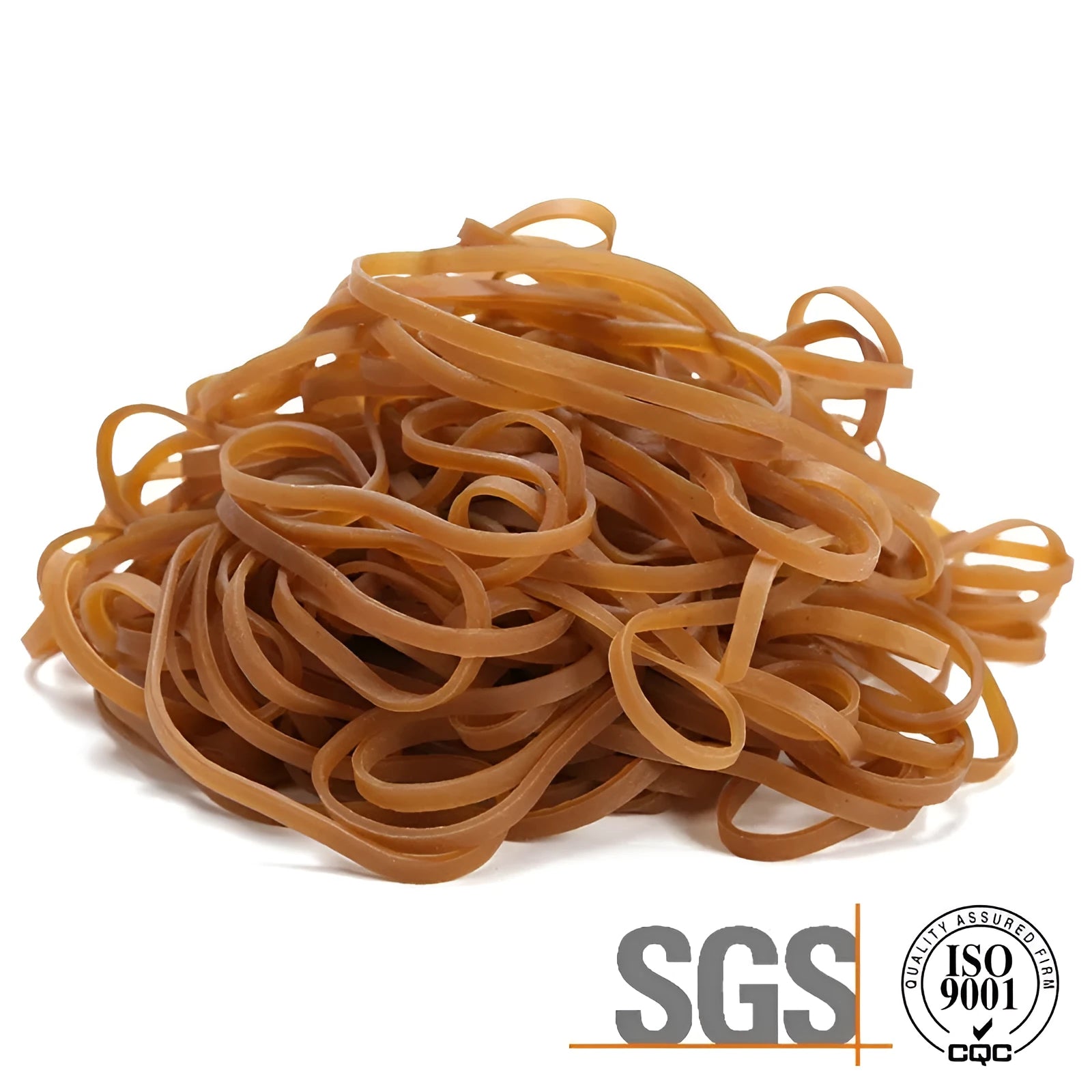 A bag containing numerous natural-coloured circular rubber elastic bands, total weight 500 grams.