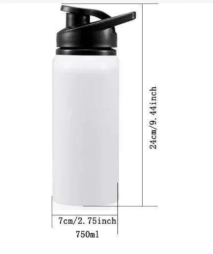 White aluminium sports water bottle for cycling and outdoor activities in 600ml and 750ml capacity options
