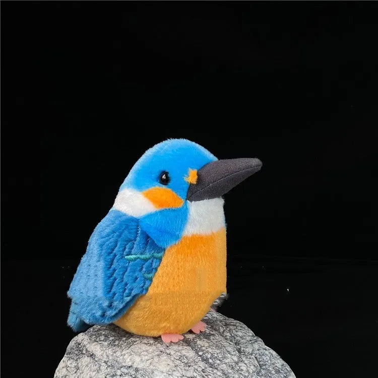 Plush decompression gift ball doll kingfisher design 14cm soft bird toy on white background