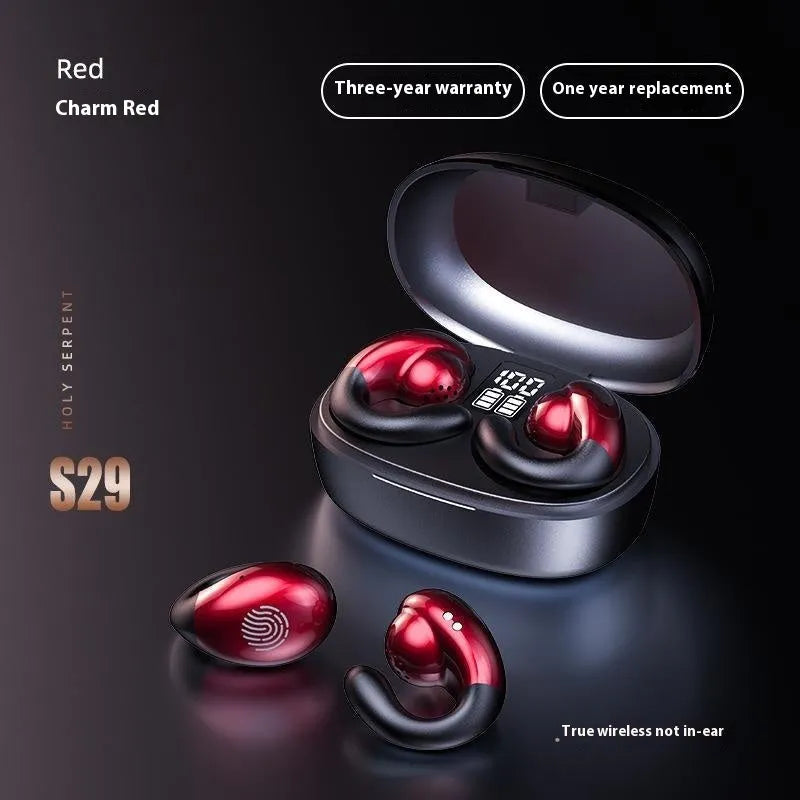 S29 wireless Bluetooth headset with charging case, ear-mounted non in-ear design, four colour options