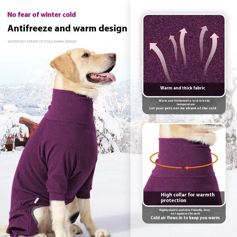 High collar polar fleece dog clothes in dark grey or wine red for cold weather protection