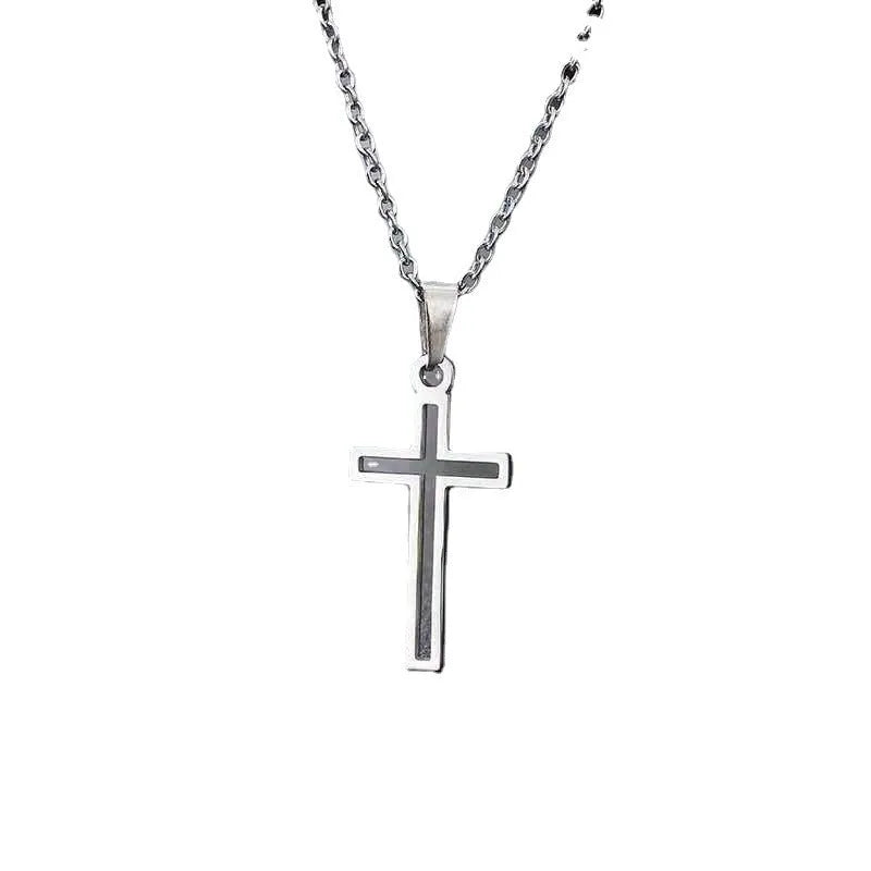 Unisex titanium steel cross necklace with electroplated gold finish on a stainless steel chain