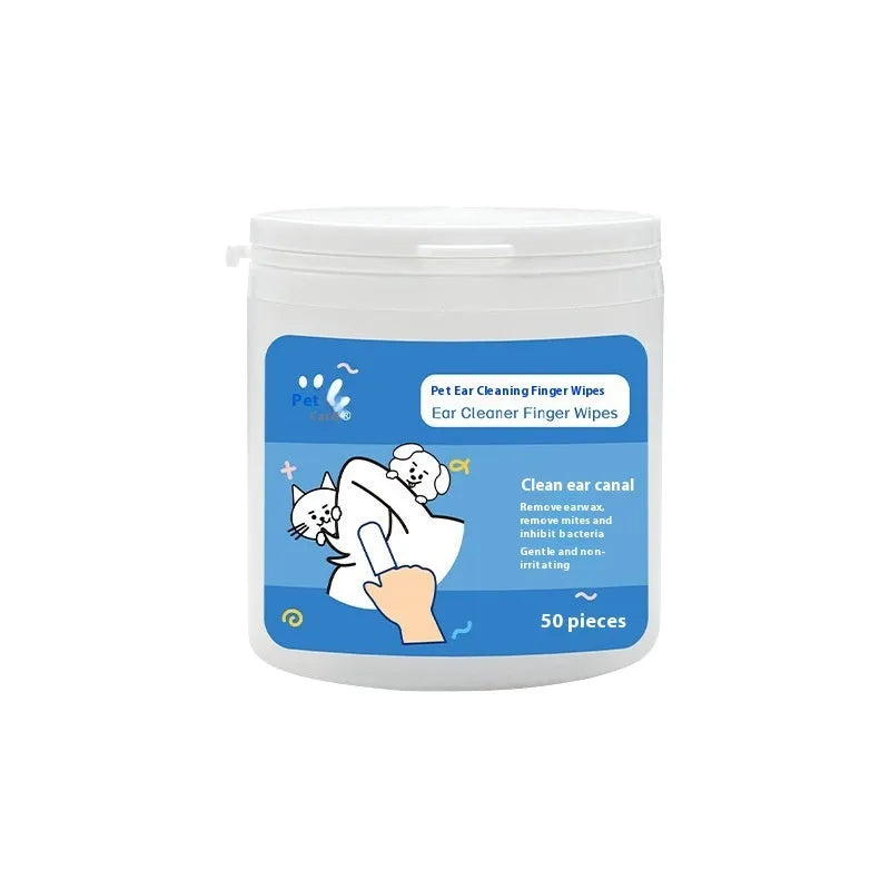 Disposable pet cleaning wipes for cat and dog ear and dental care in 50-piece packs