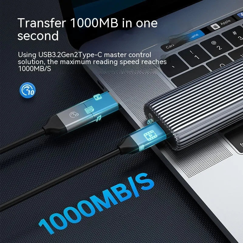 Aluminium SSD external enclosure for M.2 drives with heat dissipation accessories and data cable