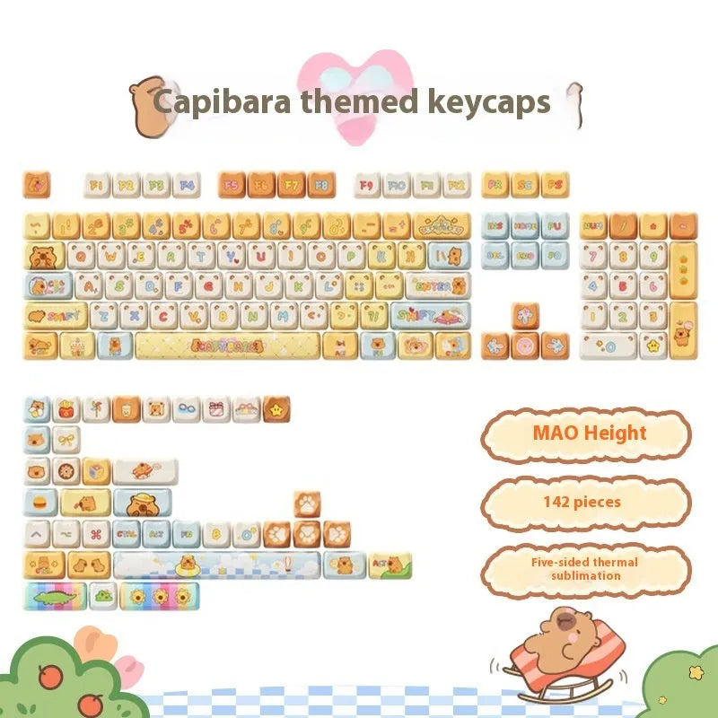 Full set of colourful cartoon pig party themed keycaps for mechanical keyboards
