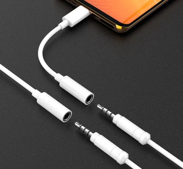 White Type-C digital audio adapter cable for connecting audio to smartphones