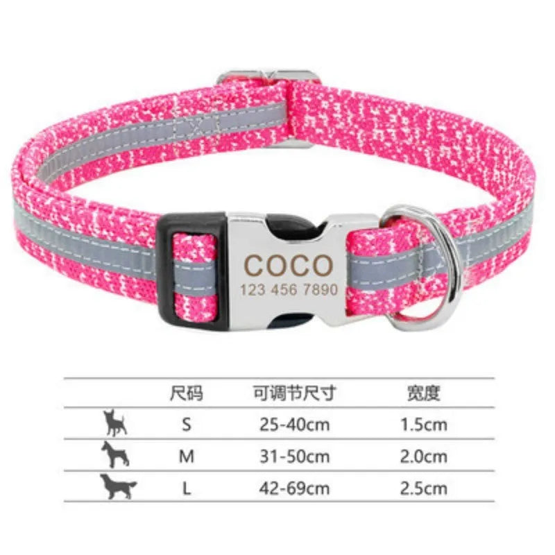 Adjustable buckle dog collar shown in black, green, and rose red colours