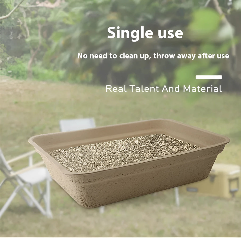 Brown disposable waterproof cat litter box with three size options shown side by side.