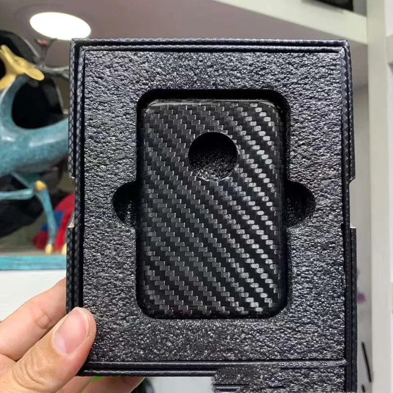 Black carbon fiber protective case for Apple Magsafe external battery with forged pattern finish
