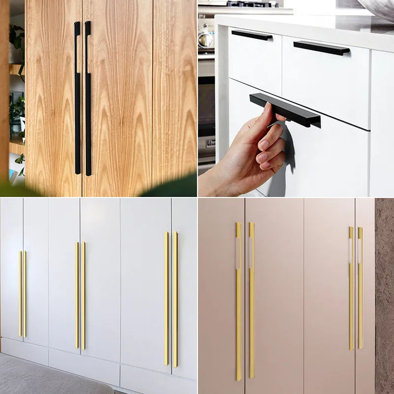 Modern gold T-shape single-hole cabinet handle made of aluminium alloy.