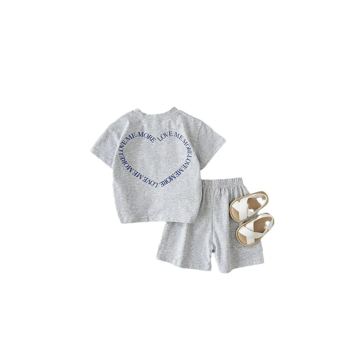 Korean style heart print cotton baby suit two-piece set in pink colour