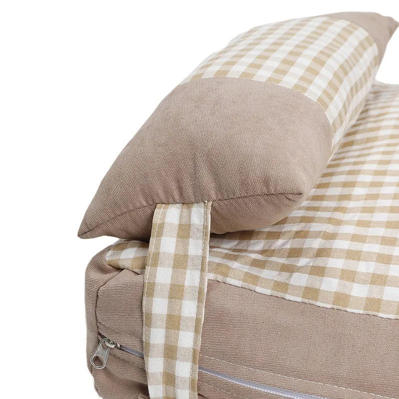 Pet plaid colour matching kennel mattress with removable cover in khaki 60x40cm