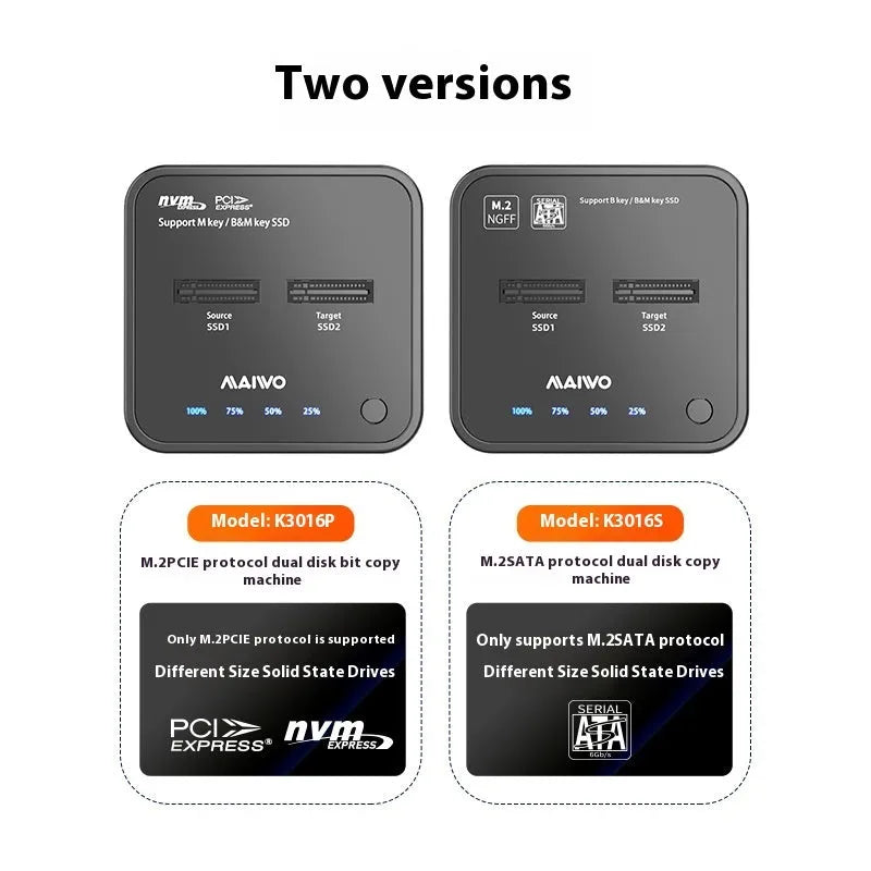 MAIWO K3016 M.2 solid state hard disk dock copier with USB-C cables and UK power adapter