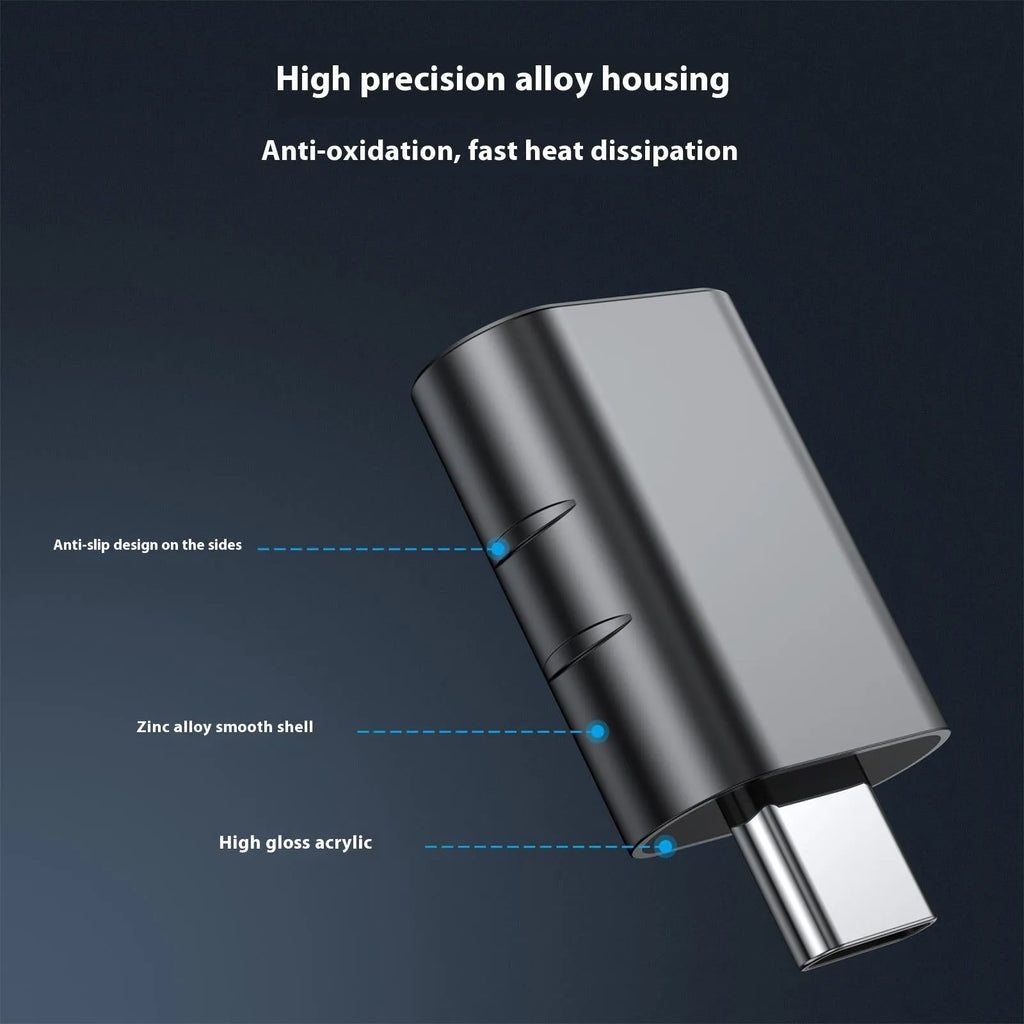 USB data and charging converter in zinc alloy shell, colours include Champagne Gold and Space Grey.