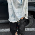Korean style loose fit short sleeve t-shirt with full graphic print, tie-dye, and distressed wash effects.