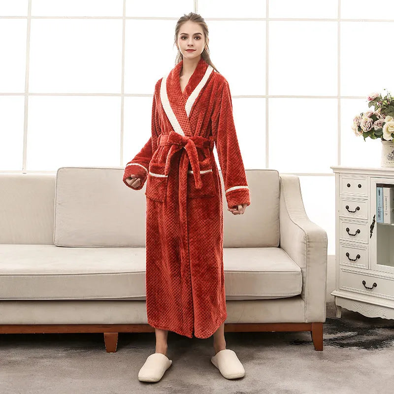 Thick winter couple bathrobe solid colour long sleeve unisex home comfort robe in black