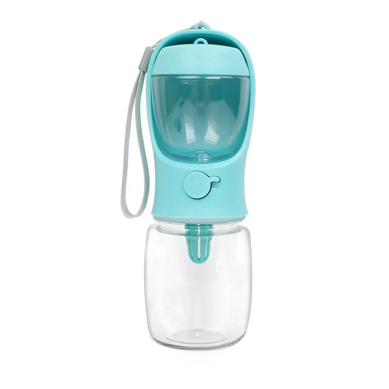 Portable dual-use dog drinking cup in blue colour with foldable design and water grain split