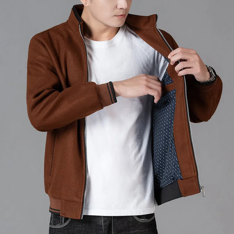 Men's grey sport-style fleece jacket with stick pocket and long sleeves for autumn wear