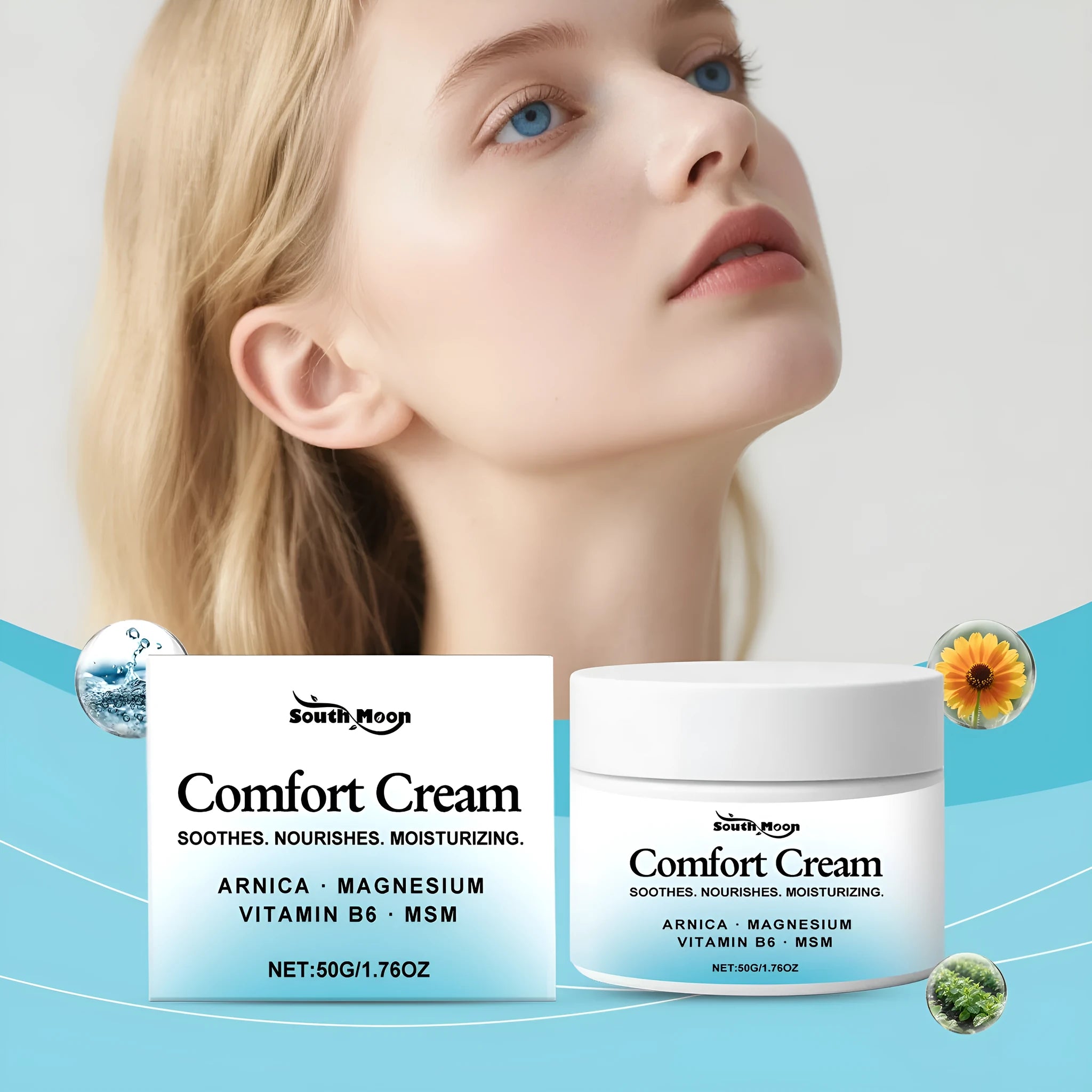 50g moisturising cream in white container with Shanjinchehua, Pyridoxine, and Menthol