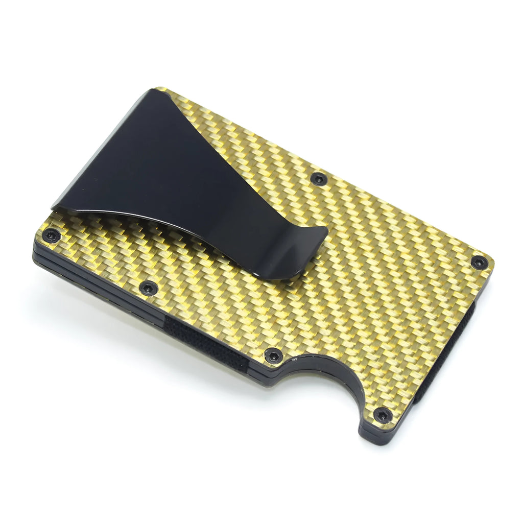 CH6600 geometric card holder in black carbon fibre showing slim 8mm profile and card slots.
